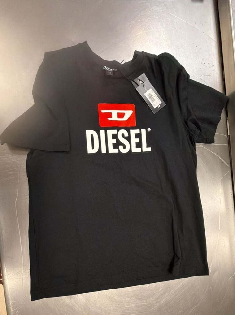 Diesel T-Just New D Logo Flock Off T-Shirt Size L Black - Picture 2 of 6